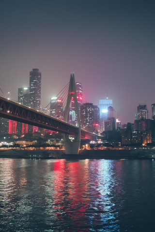 Night, bridge, China's city, buildings, 240x320 wallpaper