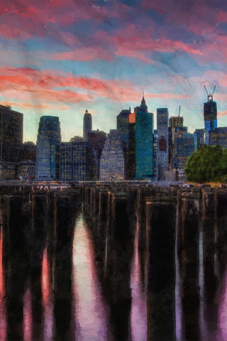 City, buildings, sunset, artwork, 240x320 wallpaper
