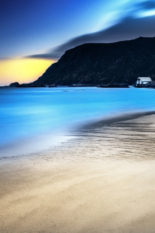 Night, blue sea, beach, mountains, nature, 240x320 wallpaper