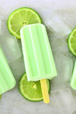 Green ice candies, lemon slices, summer, 240x320 wallpaper