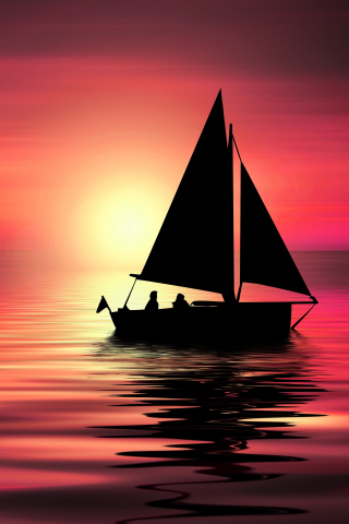 Artwork, sailboat, sunset, silhouette, 240x320 wallpaper