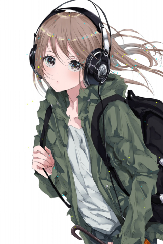 Original, anime girl, bag, headphone, walk, 240x320 wallpaper