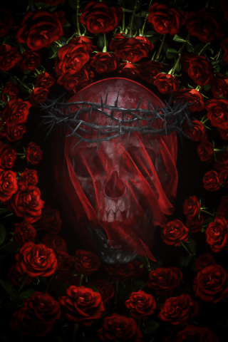 Skull and roses, artwork, 240x320 wallpaper
