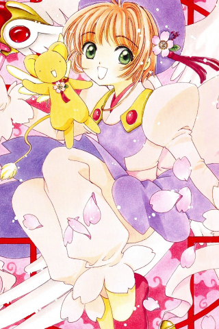 Magic circle, happy anime girl, Sakura Kinomoto, 240x320 wallpaper