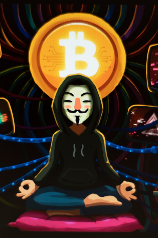 Meditation, art, anonymous, hacker, bitcoin, 240x320 wallpaper