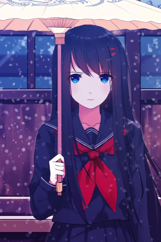 Umbrella, blue eyes, anime girl, winter, 240x320 wallpaper