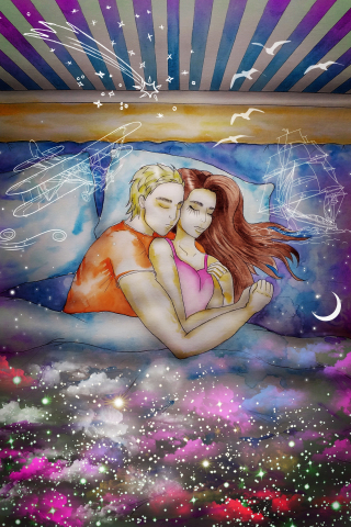 Dream, couple, love, art, 240x320 wallpaper