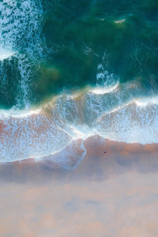 Exotic beach, aerial view, green sea waves, nature, 240x320 wallpaper