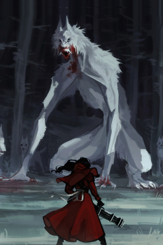 Red riding hood, wolf, fantasy, art, 240x320 wallpaper