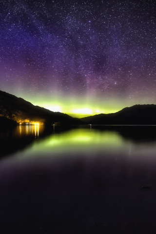 Nature, lake, Aurora, starry sky, night, 240x320 wallpaper
