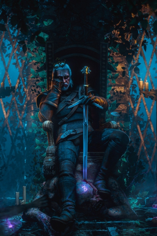 Geralt of rivia, The witcher, video game, throne, dark, 240x320 wallpaper