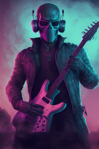 Skull maks, man a guitarist, art, 240x320 wallpaper
