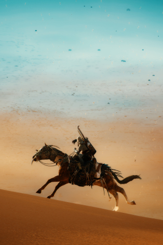 Assassin's Creed: Origins, horse ride, desert, game art, 240x320 wallpaper