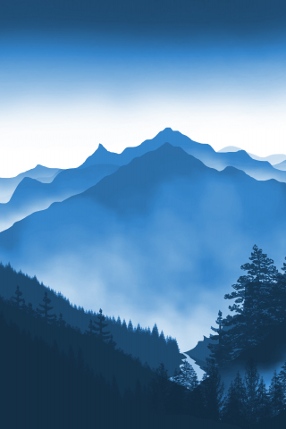 Mountains, mist, horizon, sunrise, nature, 240x320 wallpaper