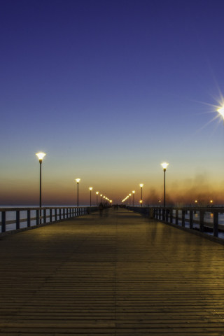Bridge, pier, wooden, night out, sunset, 240x320 wallpaper