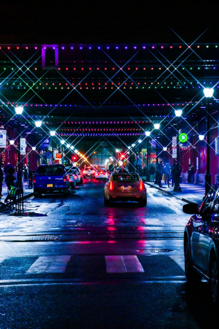 City, road, night, dark, lights, 240x320 wallpaper