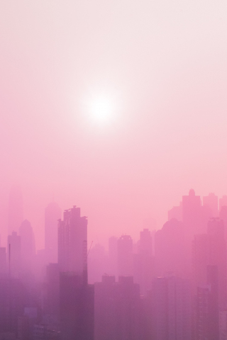 Urban, skyscrapers, buildings, sunny day, pink smog, 240x320 wallpaper