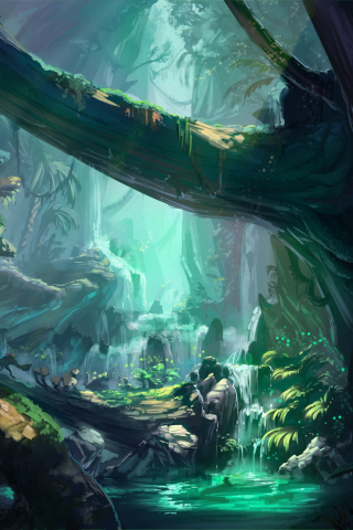 Fantasy, ancient forest, Monster Hunters' World, art, 240x320 wallpaper