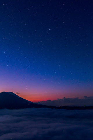 Night, clouds, sky, mountains, volcano, 240x320 wallpaper