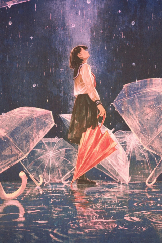 Relaxed, anime girl, umbrella, 240x320 wallpaper