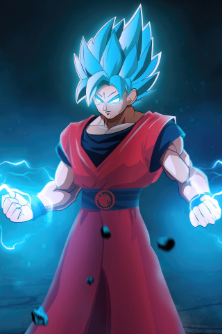 Goku with lightening powers, blue, anime, 320x480 wallpaper