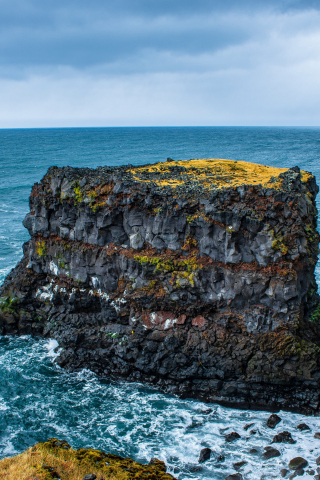 Rock, cliff, coast, blue sea, Iceland, 240x320 wallpaper
