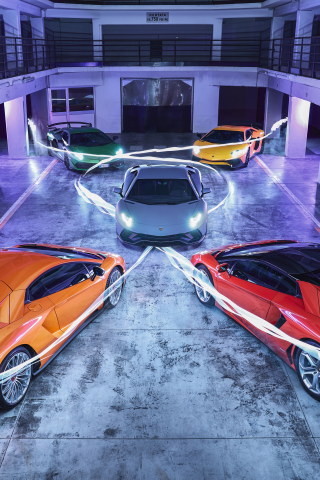 Lamborghini Aventador, colorful cars collection, 2022, 240x320 wallpaper