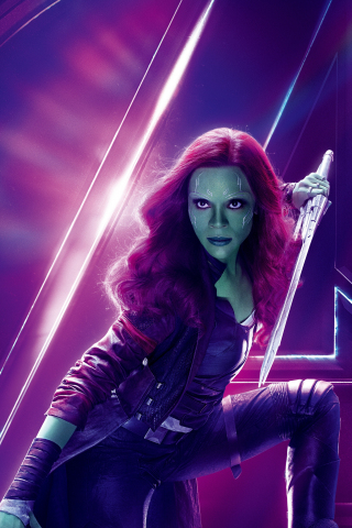 Avengers: infinity war, zoe saldana as gamora, movie, 240x320 wallpaper