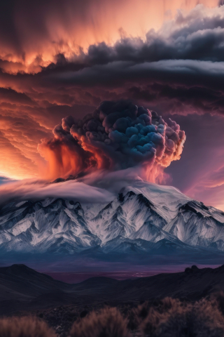 Volcanic eruption, umbrella of clouds, nature, 240x320 wallpaper