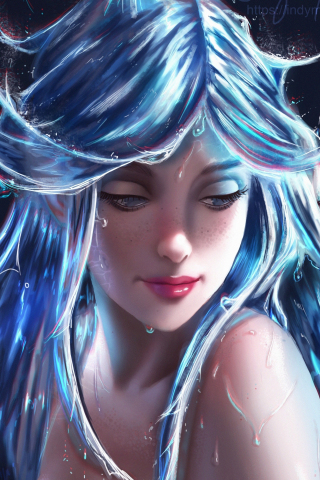 Blue hair, girl, fantasy, art, 240x320 wallpaper