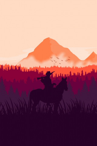 Red Dead Redemption 2, horse ride, silhouette, art, 240x320 wallpaper