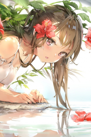 Beautiful, artwork, anime girl, water drops, 240x320 wallpaper