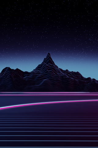 Retrowave art, dark mountains, 320x480 wallpaper