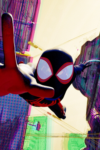 Spider-man catching villain, spider-verse movie, 2023, 240x320 wallpaper