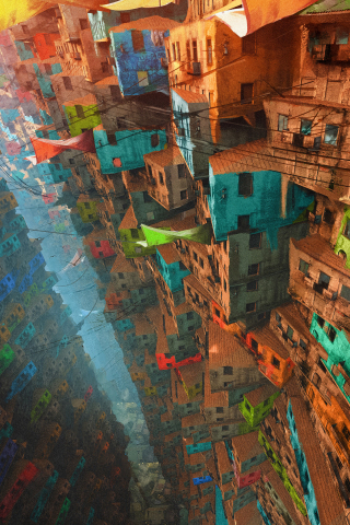 Cityscape, buildings, apartments, colorful, art, 240x320 wallpaper