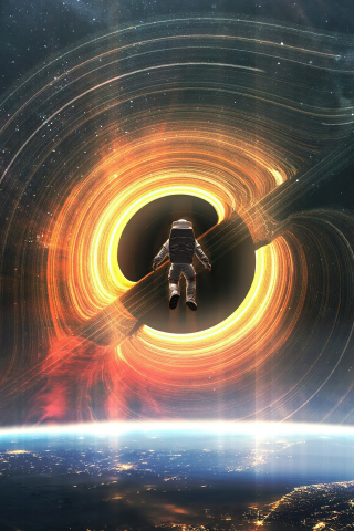 Refraction of black hole, astronaut, art, 240x320 wallpaper