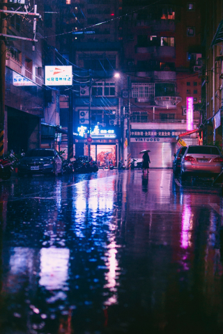 Rain, lights, city street, reflections, 240x320 wallpaper