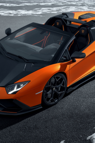 Lamborghini Aventador, orange sports car, 2023, 240x320 wallpaper