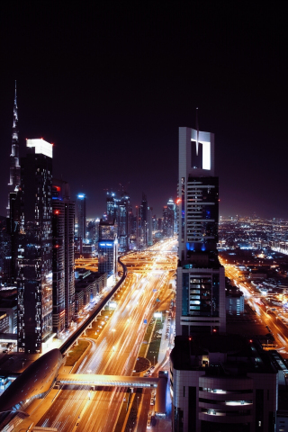 Night of Dubai, cityscape, buildings, 240x320 wallpaper