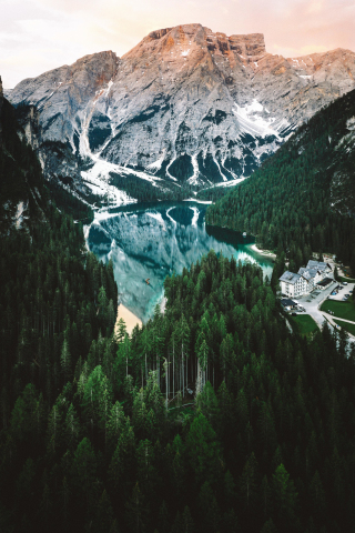 Lake, mountains, nature, trees, beautiful land, 240x320 wallpaper