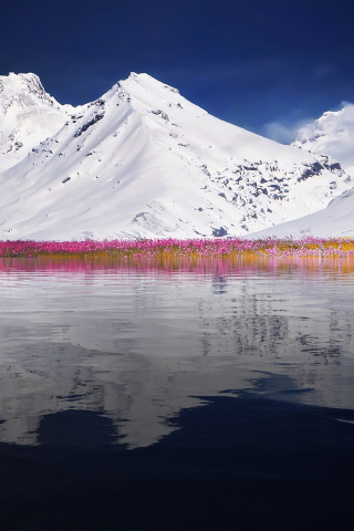 Mountains, winter, landscape, lake, reflections, nature, 240x320 wallpaper