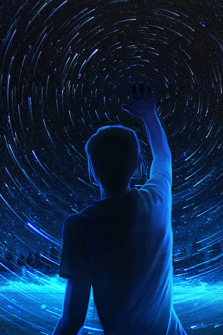 Silhouette, starry sky, man, art, 240x320 wallpaper