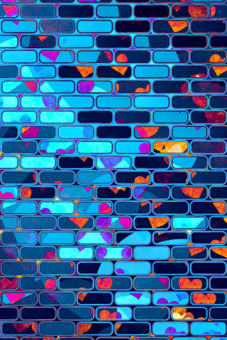 Neon, hearts, brick wall, 240x320 wallpaper