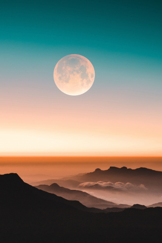 Adams Peak, mountains, moon, horizon, landscape, sunset, evening, 240x320 wallpaper