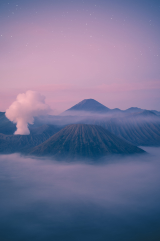 Mountains, volcano, smoke, nature, 240x320 wallpaper