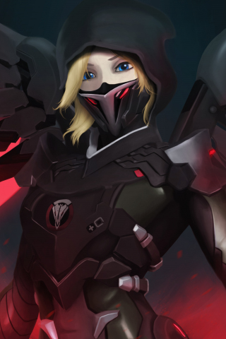 Mercy, overwatch, mask, red wings, 240x320 wallpaper