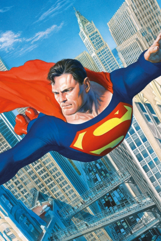 Superman, flight over city, cityscape, 240x320 wallpaper