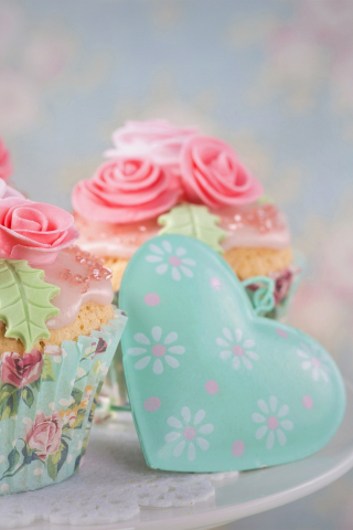Cupcake, dessert, heart, cake, food, baking, 240x320 wallpaper