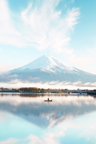 Mount Fuji, blue, bright day, lake, 240x320 wallpaper