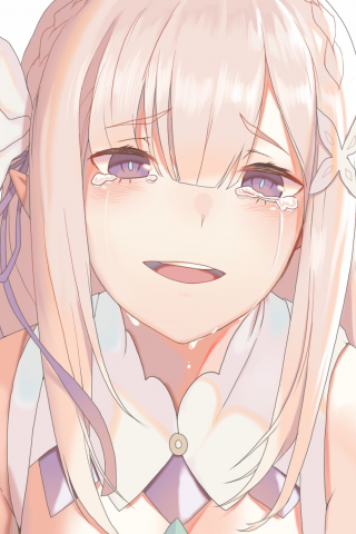 Crying, Emilia, Re:zero, anime girl, 240x320 wallpaper